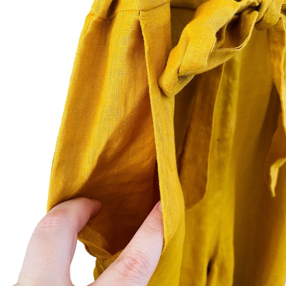 Grae Cove NWT 100% Linen Mustard Yellow Belted Cropped Jumpsuit Size L - Picture 5 of 11